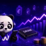 Panda triste avec smartphone, prix euros montent, puce DRAM.