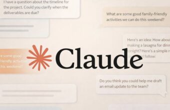 Logo Claude avec symbole étoile et bulles de discussion AI.
