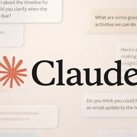 Logo Claude avec symbole étoile et bulles de discussion AI.