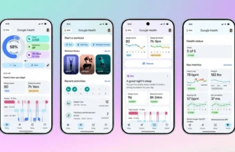 Quatre écrans de smartphone affichant l'application Google Health.