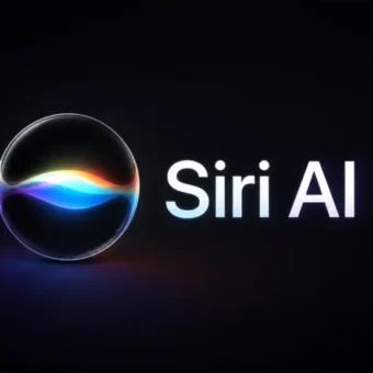 Logo Siri AI: sphère lumineuse colorée sur fond noir.