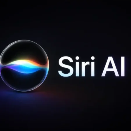Logo Siri AI: sphère lumineuse colorée sur fond noir.