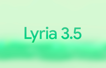 Texte Lyria 3.5 sur fond vert dégradé.