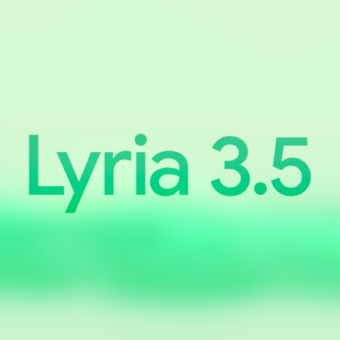 Texte Lyria 3.5 sur fond vert dégradé.