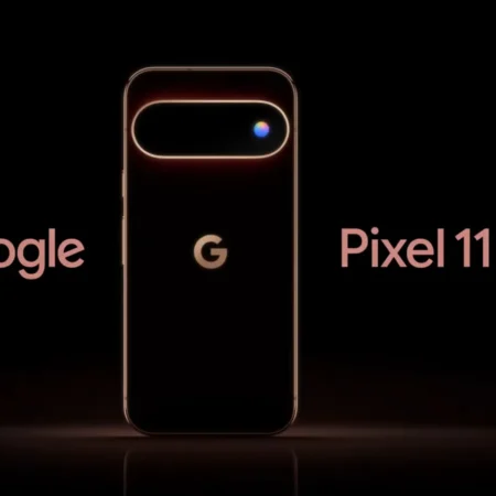 Téléphone Google Pixel 11 Pro concept, design élégant sur fond noir.