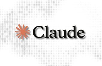 Logo Claude avec un emblème orange et un fond binaire.