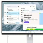 Smartphone Android connecté à un moniteur affichant des applications de bureau.