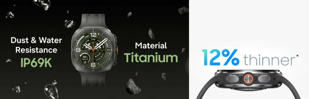 Montre connectée en titane, résistante à l'eau, 12% plus fine.
