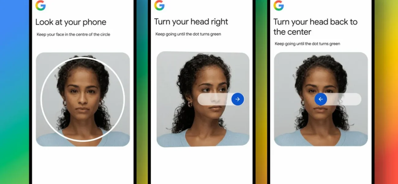 Processus de vérification faciale sur trois écrans de téléphone.