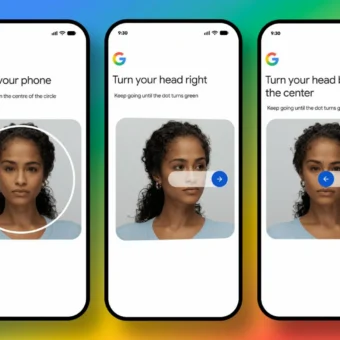 Processus de vérification faciale sur trois écrans de téléphone.