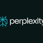 Logo Perplexity avec icône bleue et texte blanc.