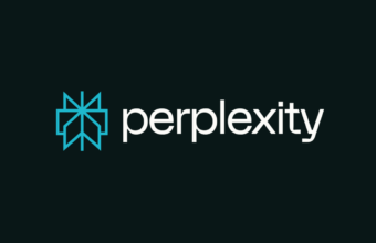 Logo Perplexity avec icône bleue et texte blanc.