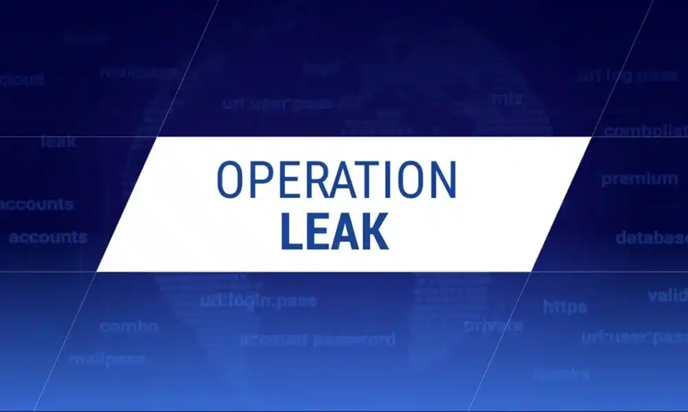 Bannière "Operation Leak" avec mots-clés de cybersécurité en arrière-plan.
