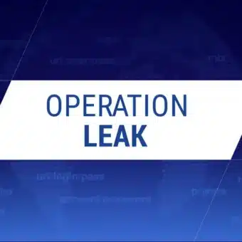 Bannière "Operation Leak" avec mots-clés de cybersécurité en arrière-plan.