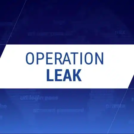 Bannière "Operation Leak" avec mots-clés de cybersécurité en arrière-plan.