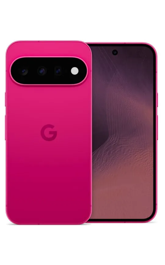 Téléphone Google Pixel rose, vues avant et arrière du smartphone.