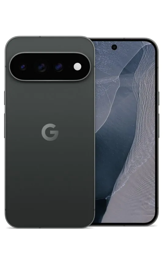 Smartphone Google Pixel gris, vue arrière et écran.