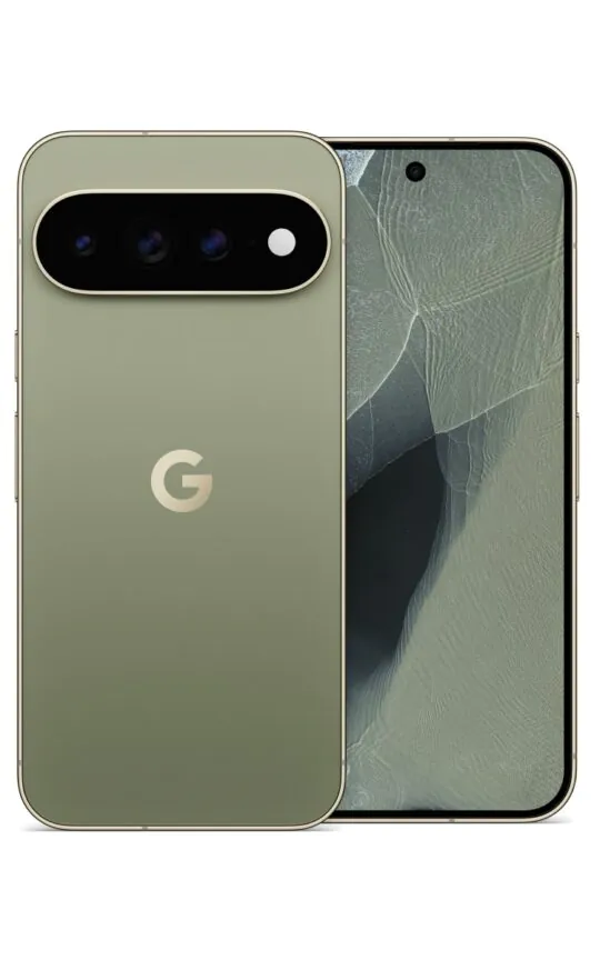 Smartphone Google Pixel vert, vue arrière et écran.