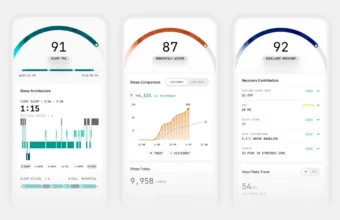 Écrans d'application mobile : suivi du sommeil, activité et récupération.