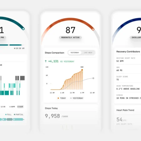 Écrans d'application mobile : suivi du sommeil, activité et récupération.