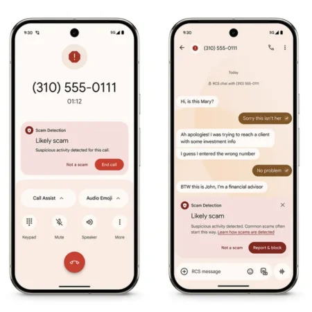 Téléphones affichant la détection d'appels et messages frauduleux.
