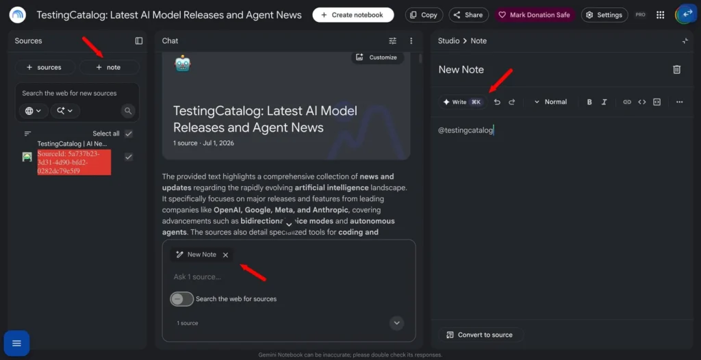 Interface TestingCatalog: ajouter une note avec des sources.