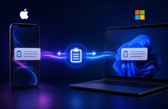 Synchronisation presse-papiers entre iPhone Apple et ordinateur portable Windows.