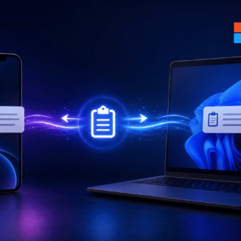 Synchronisation presse-papiers entre iPhone Apple et ordinateur portable Windows.