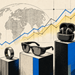 Graphique de croissance mondiale avec appareils technologiques portables divers.