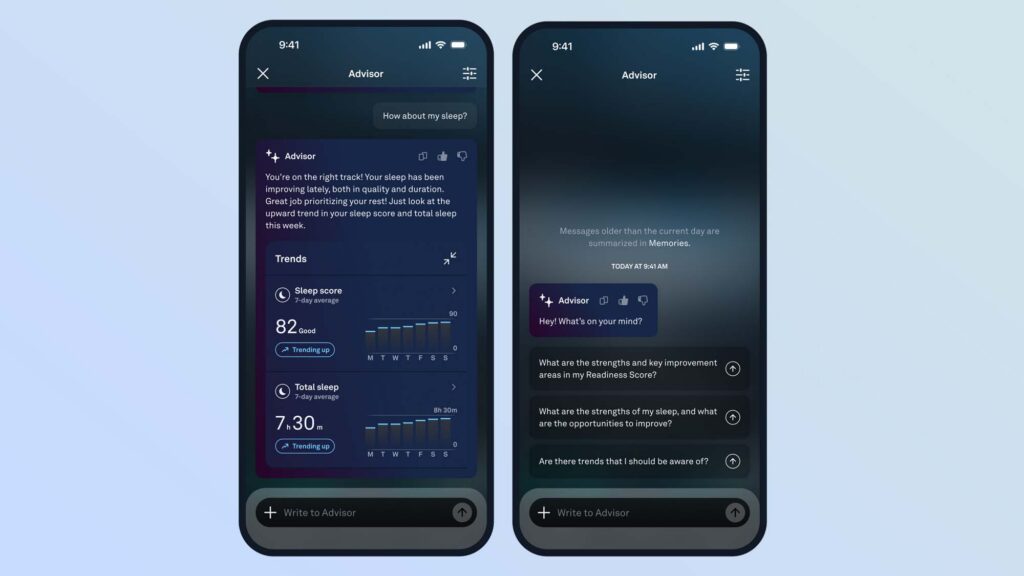 Écrans d'application mobile montrant les données et conseils de sommeil.
