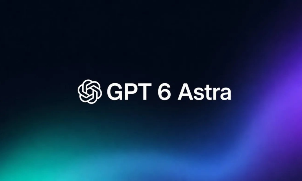 Logo OpenAI et texte GPT 6 Astra sur fond dégradé.