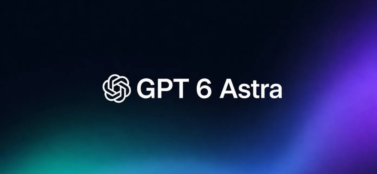 Logo OpenAI et texte GPT 6 Astra sur fond dégradé.