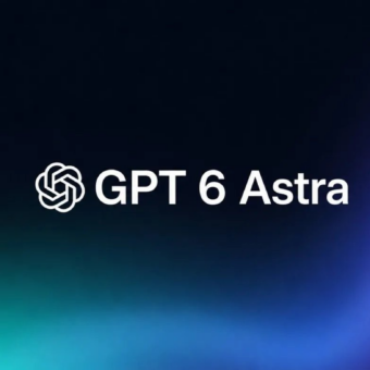 Logo OpenAI et texte GPT 6 Astra sur fond dégradé.
